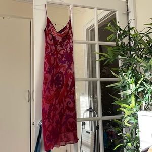 Cowl Neck Midi Slip Dress in Magenta Paisley